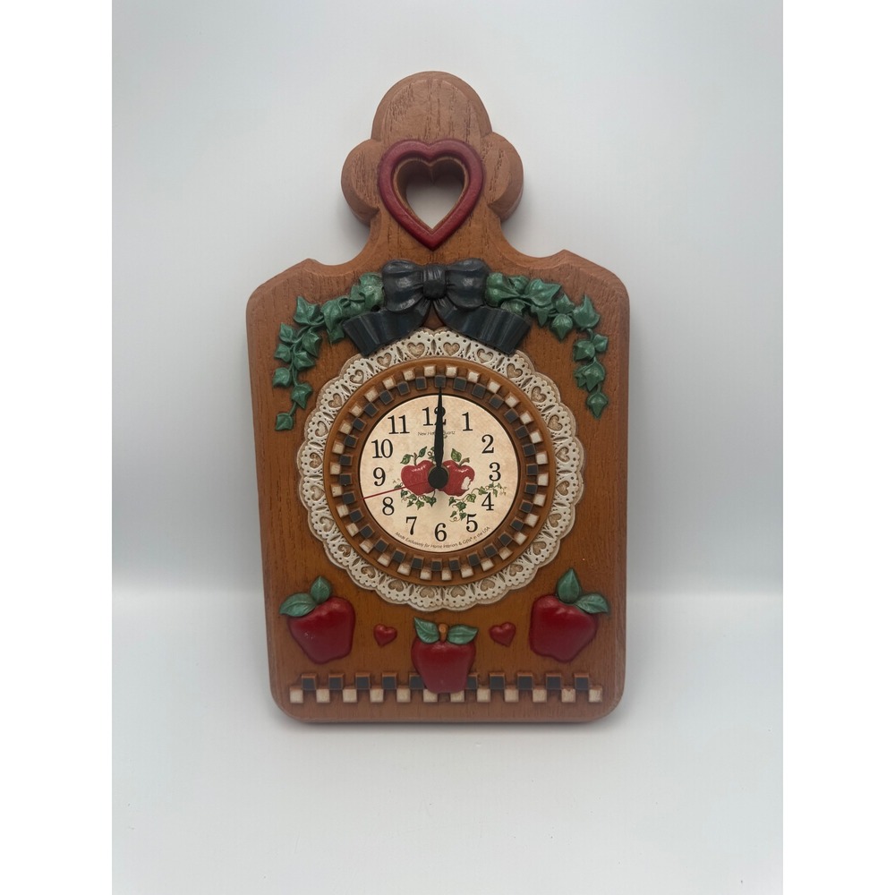 Home Interiors & Gifts Vintage Country Apple Wall Clock Faux Wood Heart Repair